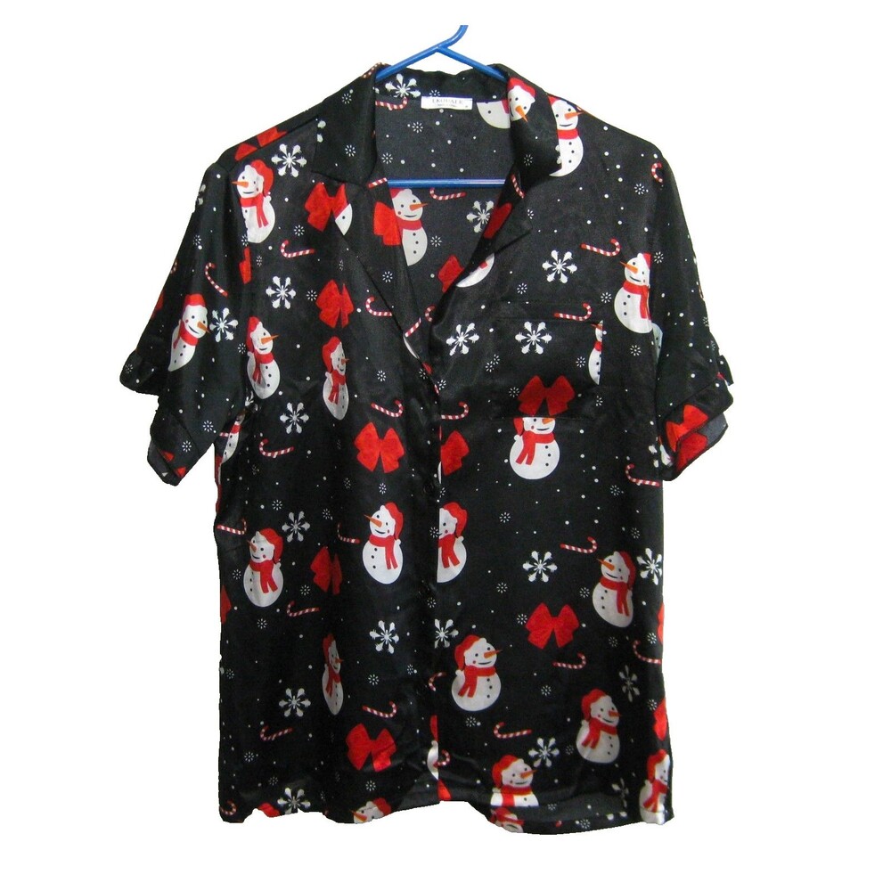 Ekouaer Christmas Pajama Top Shirt Womens Medium Short Sleeve Holiday Sleepwear